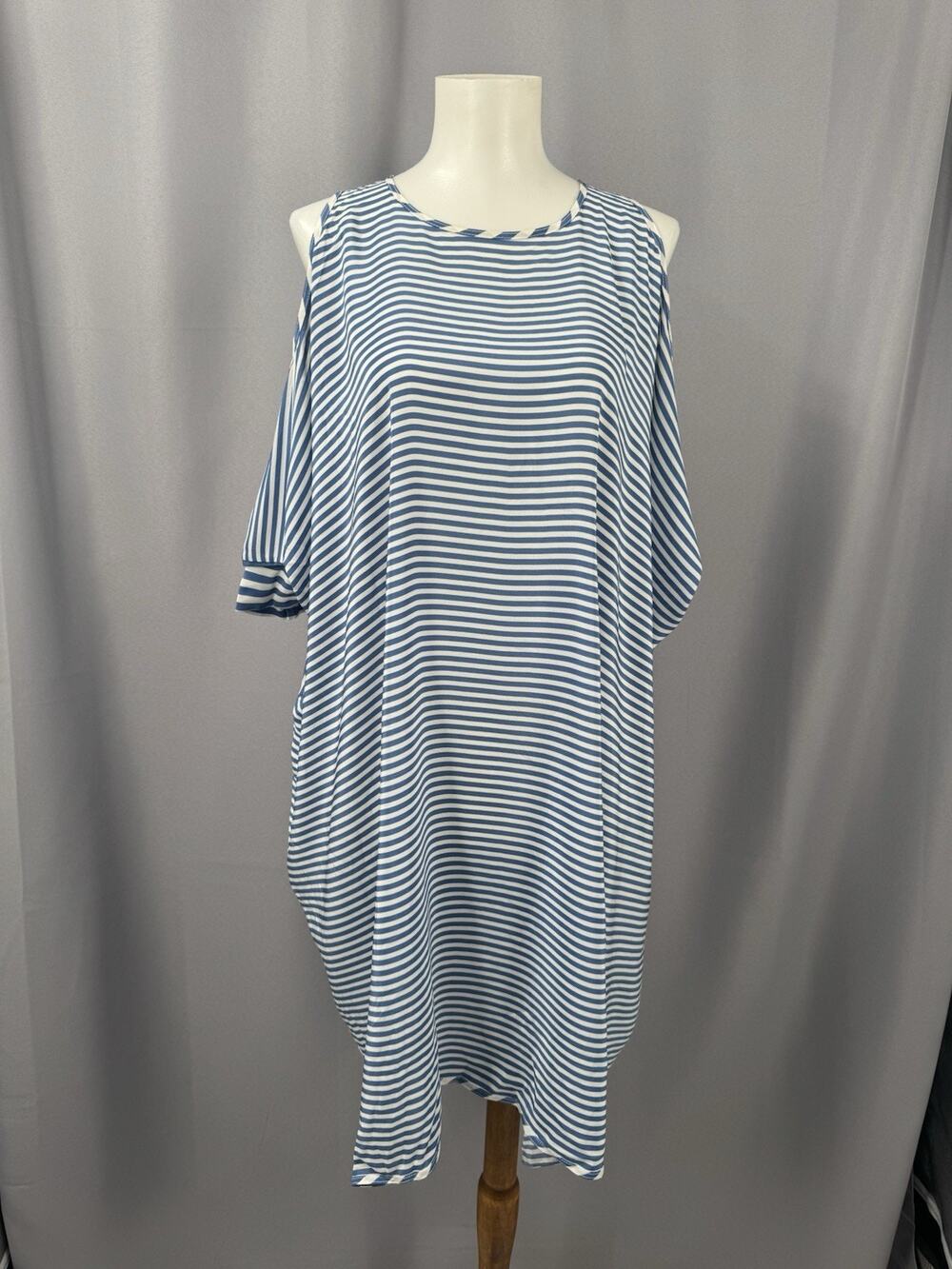 Richard Nicoll Dress One Size Silk Navy White Striped Nautical Coastal Maine